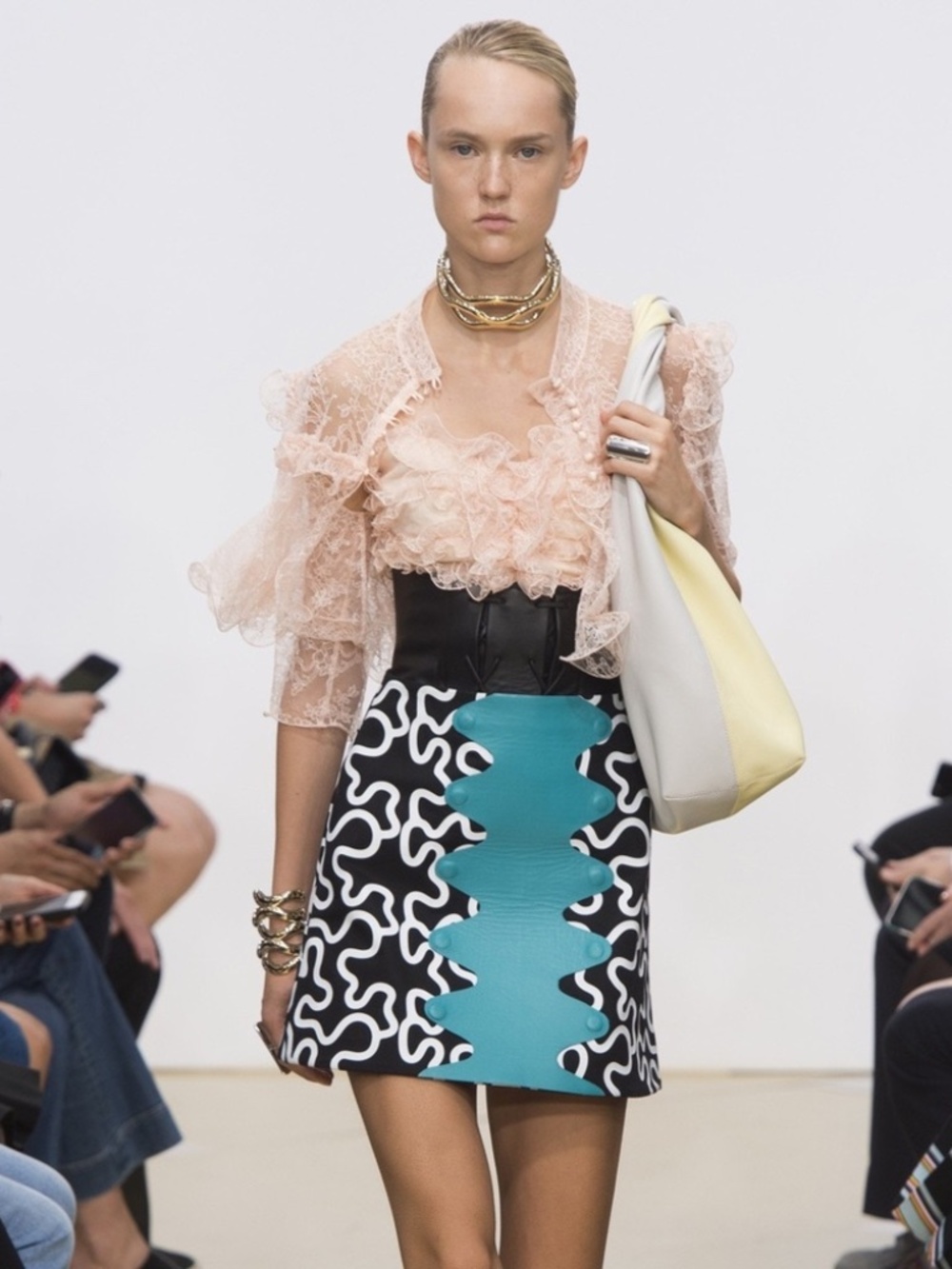 JW Anderson vintage iconic runway teal black squiggle mini skirt